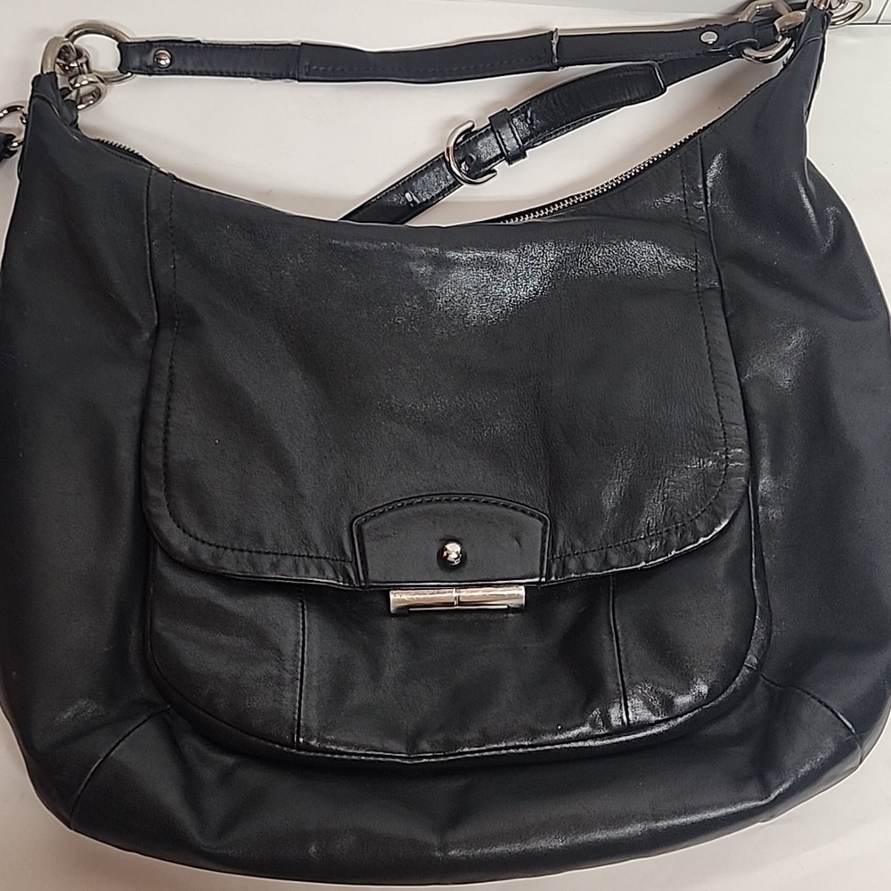 COACH classic black leather crossbody messenger shoulder hobo saddlebag QUALITY!